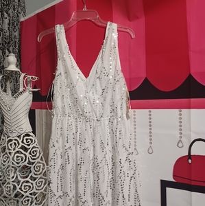 WHITE Sequin Fringe Party Dress